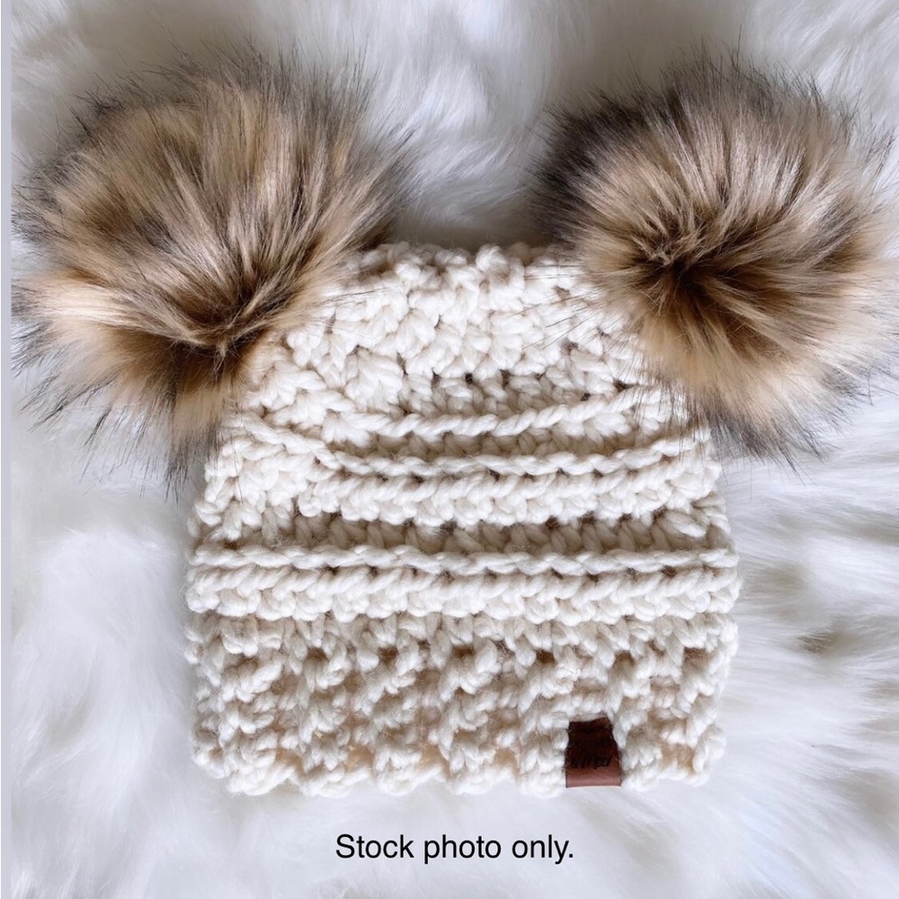 Chunky Knit Hat with Double Fur Poms
